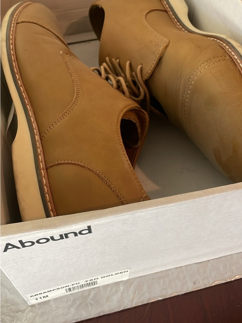 Abound tan cap-toe derby shoes featuring an open-lacing construction and smooth